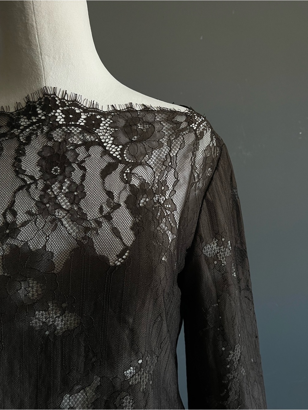 H&M Edition Black Floral Lace Bell Sleeve Blouse Dark Romantic Evening Top Small
